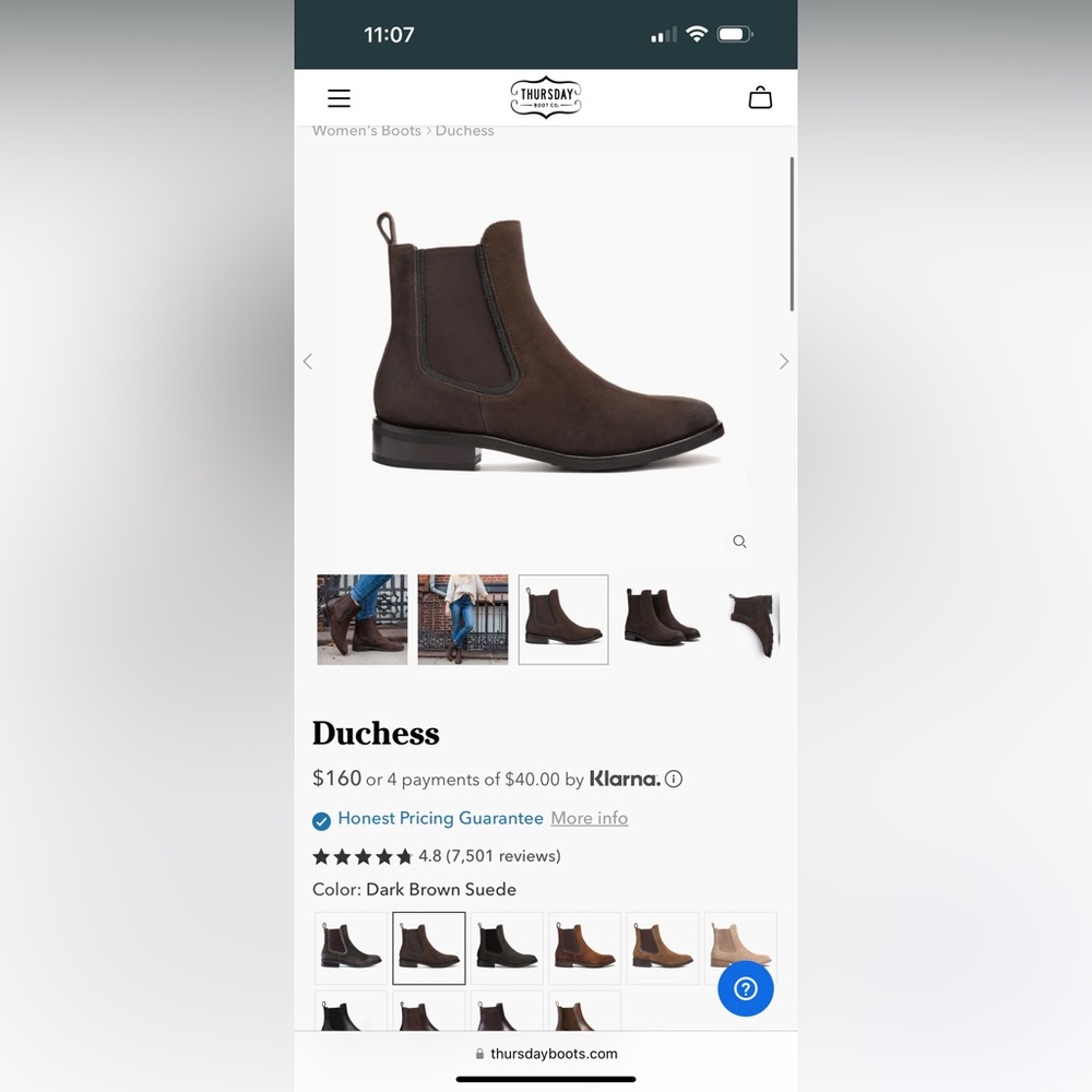 Thursday Boot Co. Dark Brown Suede Duchess Boot size 10.5
